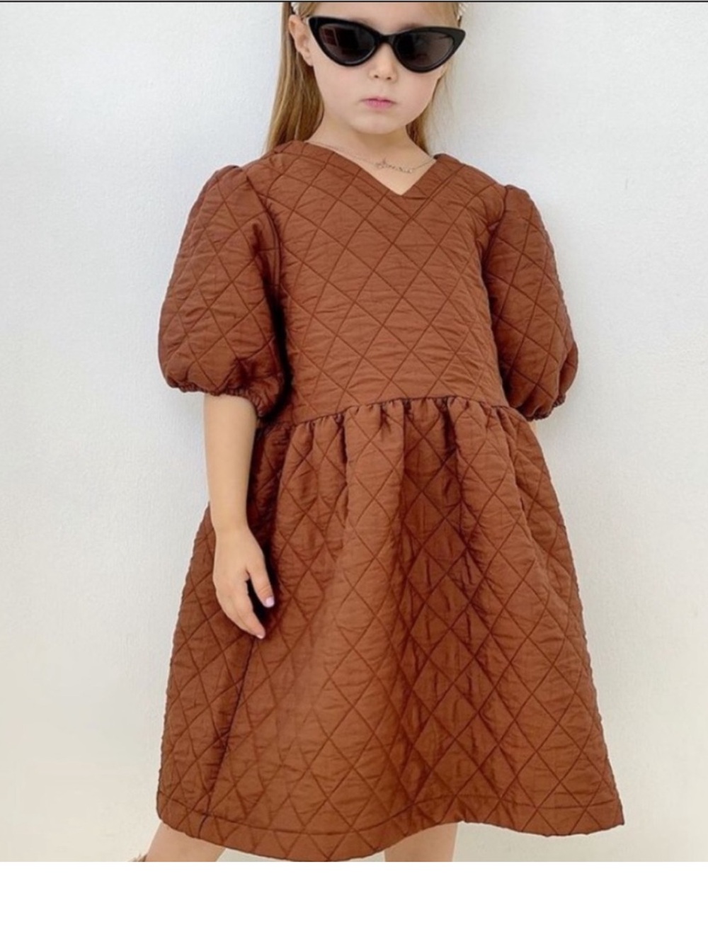 Zara Girls Quilted Puff Sleeve Dress